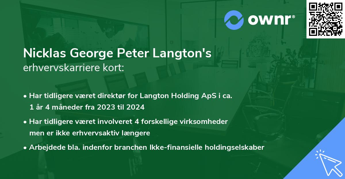Nicklas George Peter Langton's erhvervskarriere kort
