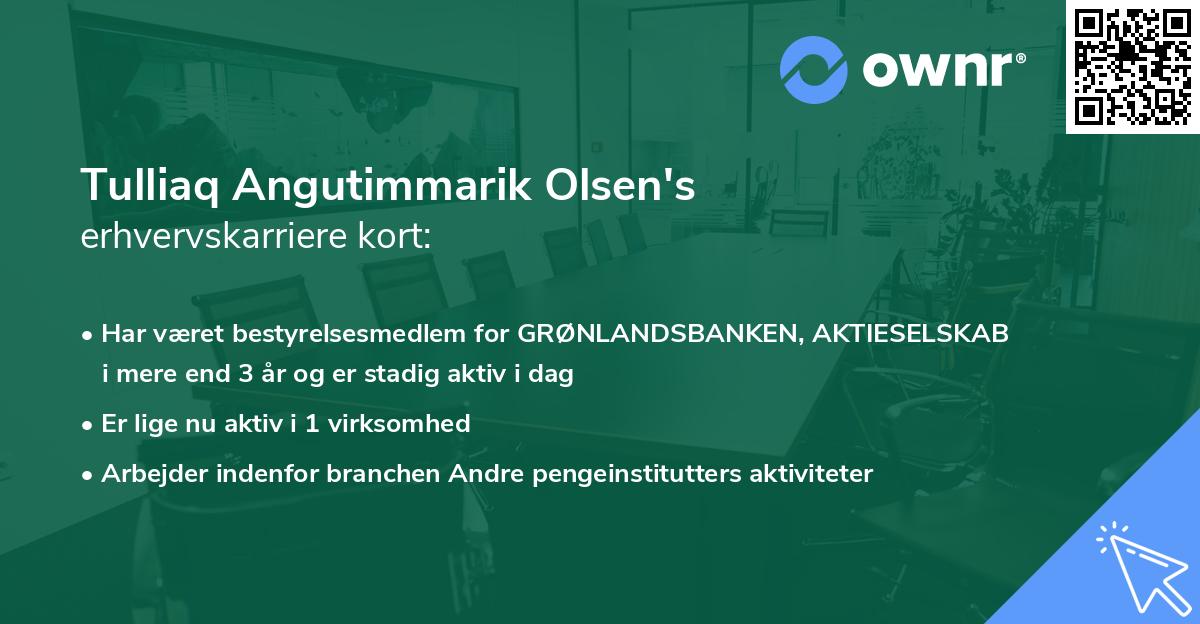 Tulliaq Angutimmarik Olsen's erhvervskarriere kort