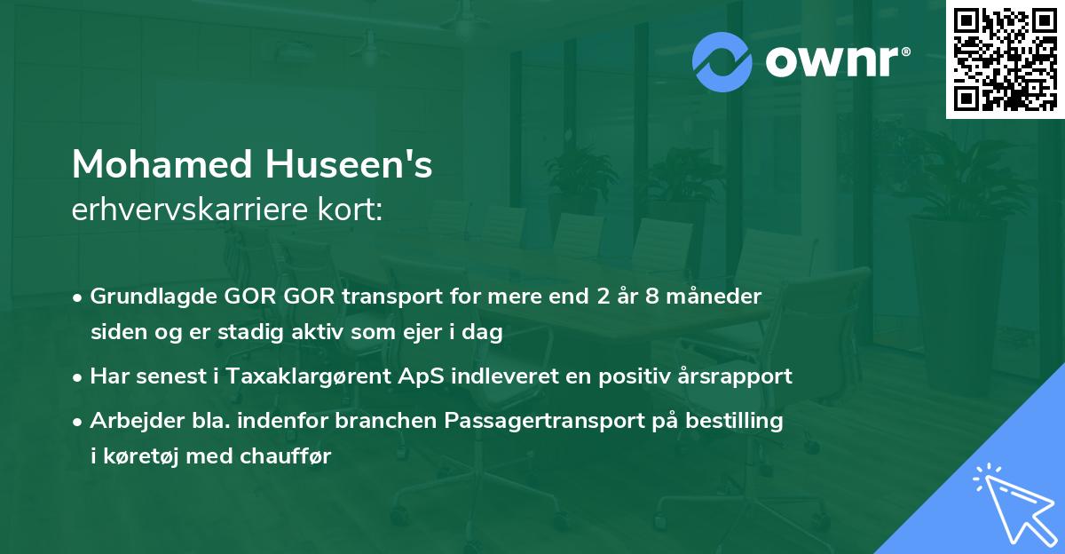 Mohamed Huseen's erhvervskarriere kort