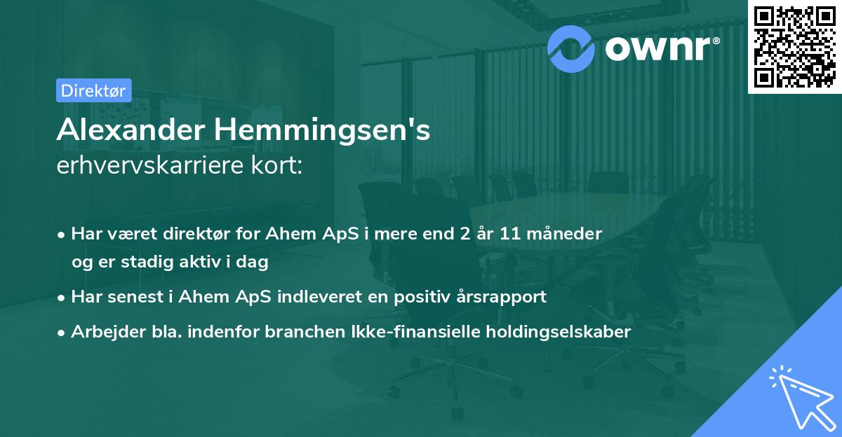 Alexander Hemmingsen's erhvervskarriere kort