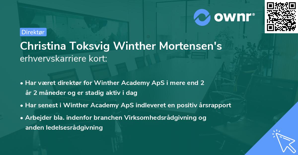 Christina Toksvig Winther Mortensen's erhvervskarriere kort
