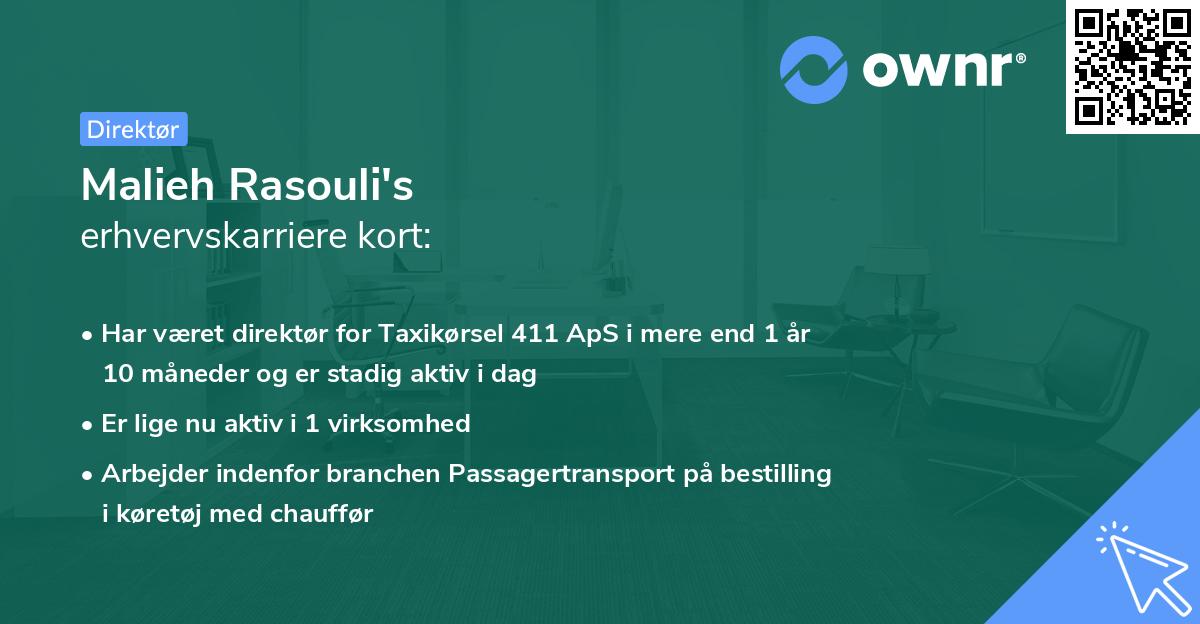 Malieh Rasouli's erhvervskarriere kort