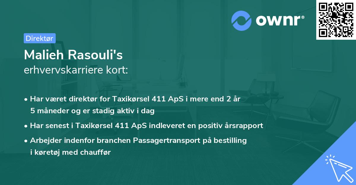 Malieh Rasouli's erhvervskarriere kort