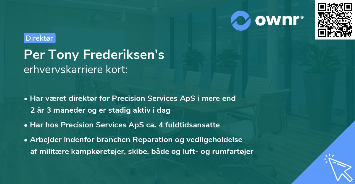 Per Tony Frederiksen's erhvervskarriere kort
