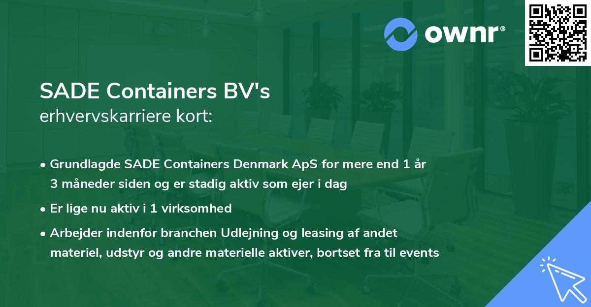 SADE Containers BV's erhvervskarriere kort