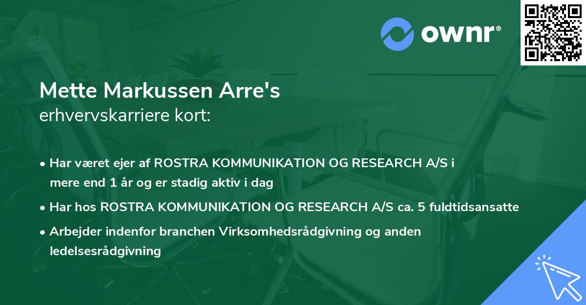 Mette Markussen Arre's erhvervskarriere kort