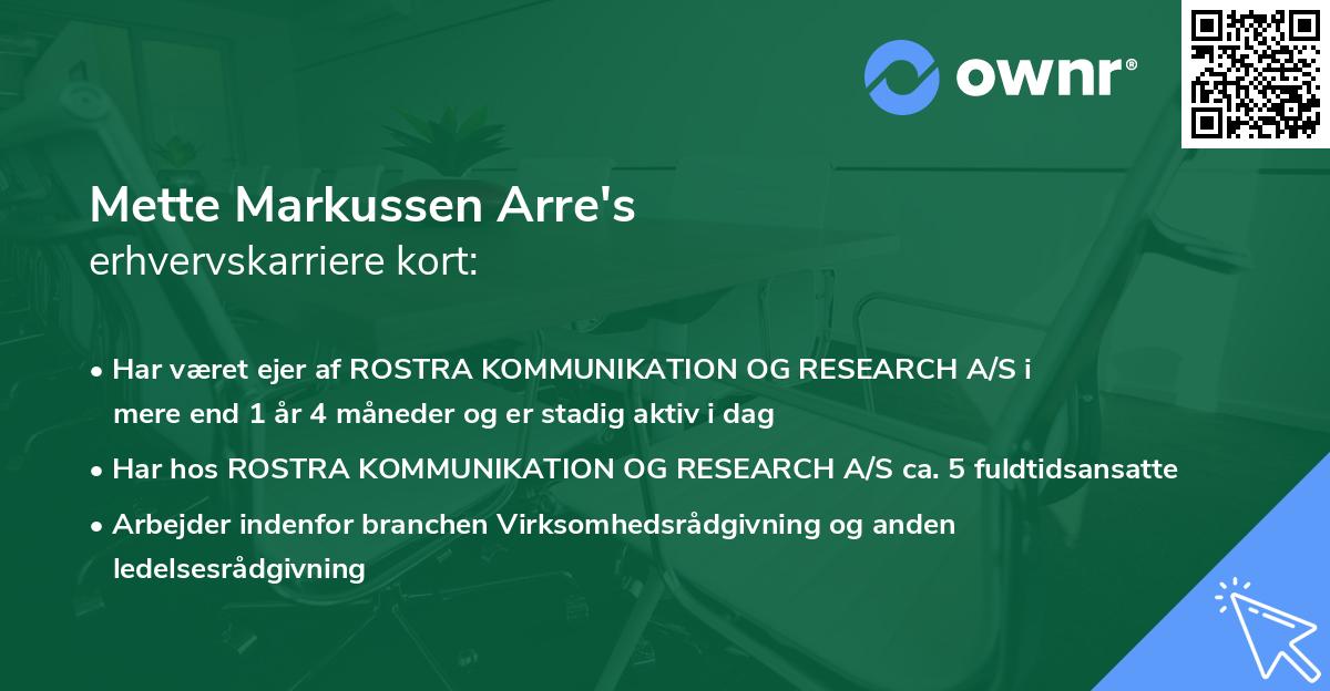 Mette Markussen Arre's erhvervskarriere kort