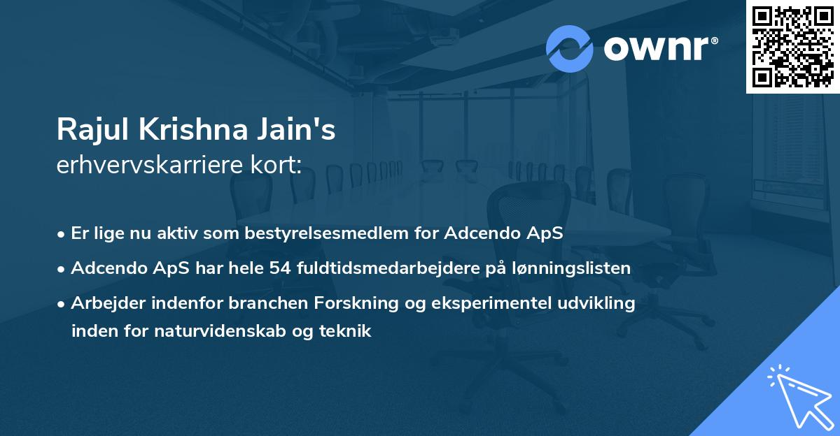 Rajul Krishna Jain's erhvervskarriere kort