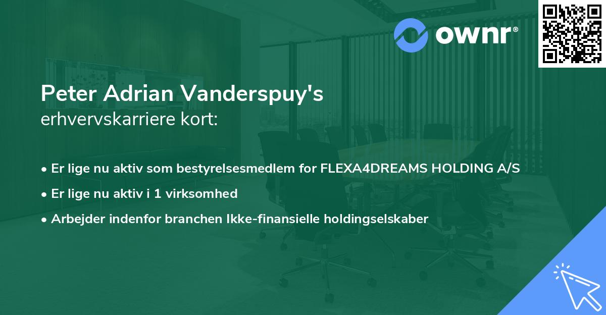 Peter Adrian Vanderspuy's erhvervskarriere kort