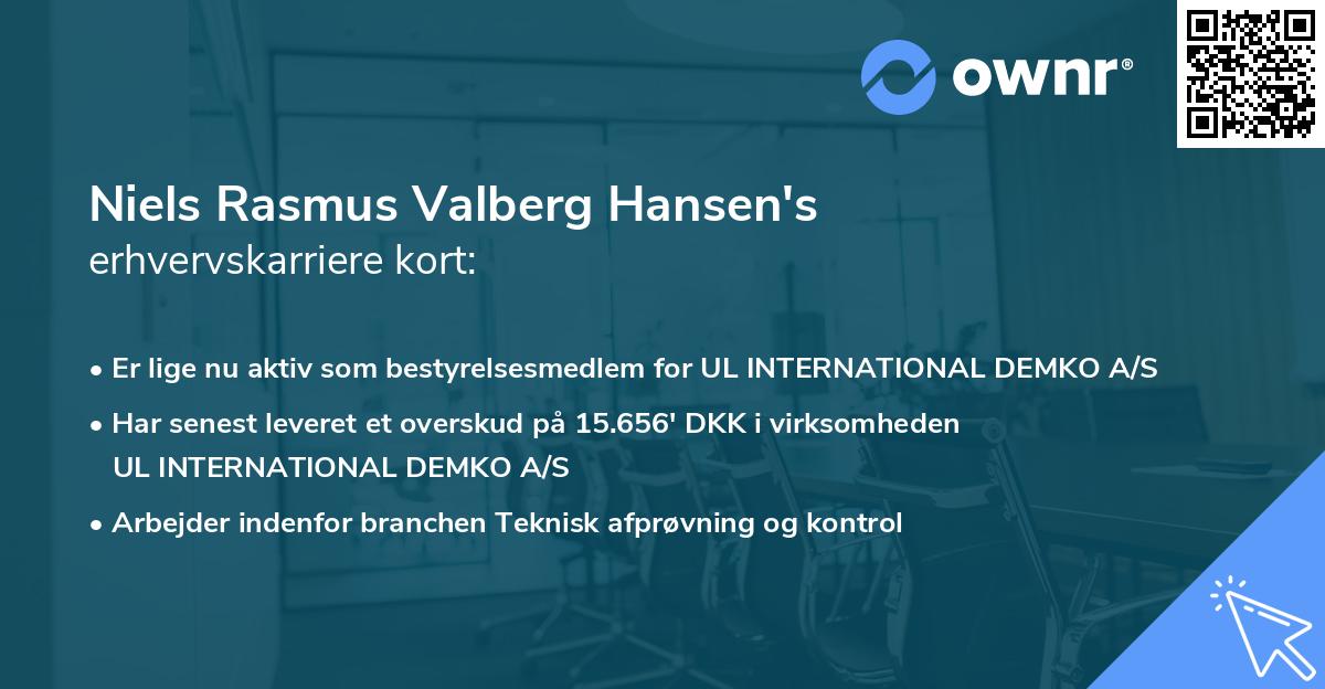 Niels Rasmus Valberg Hansen's erhvervskarriere kort