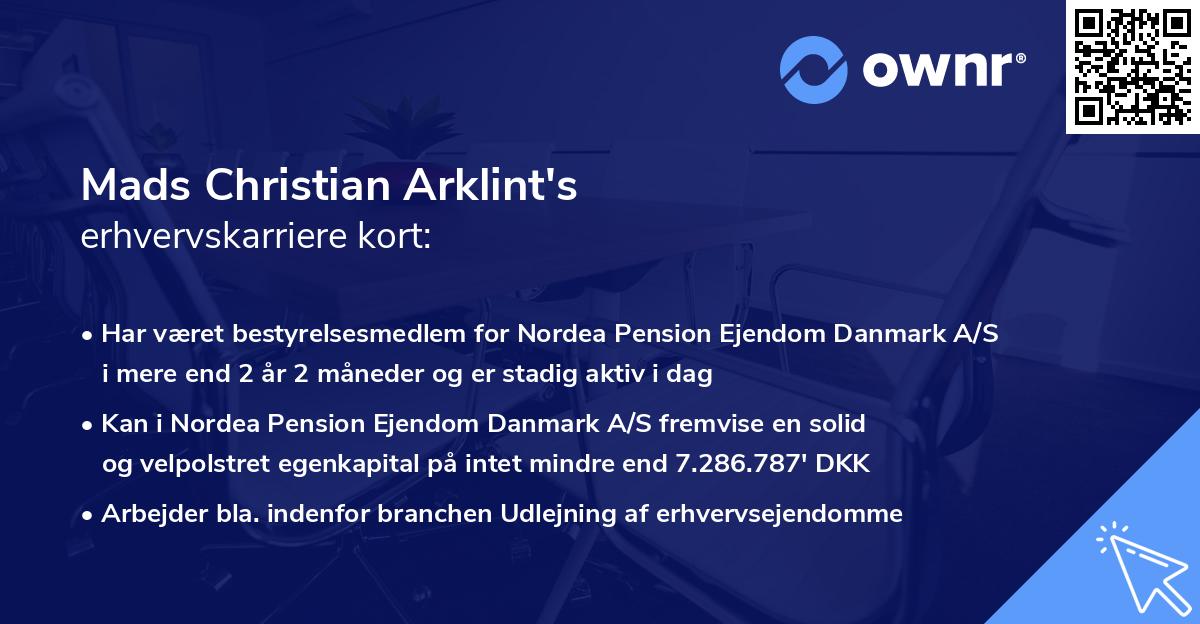 Mads Christian Arklint's erhvervskarriere kort