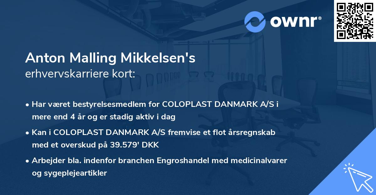 Anton Malling Mikkelsen's erhvervskarriere kort