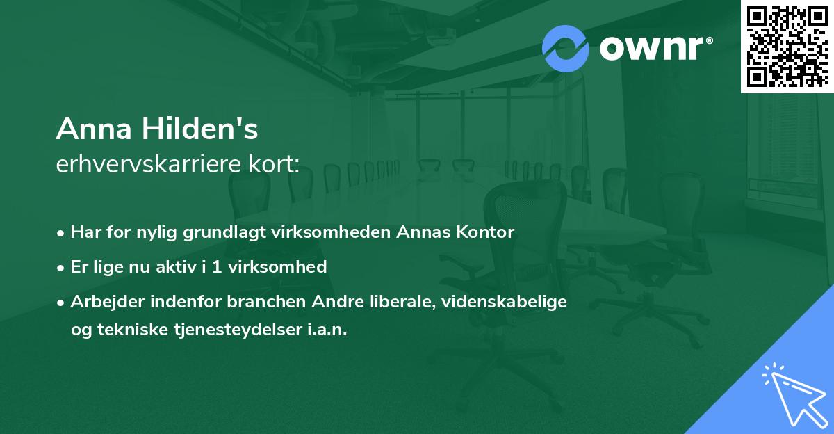 Anna Hilden's erhvervskarriere kort