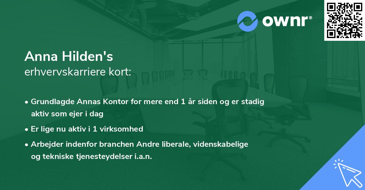 Anna Hilden's erhvervskarriere kort