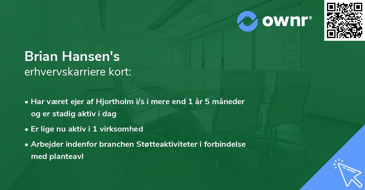 Brian Hansen's erhvervskarriere kort