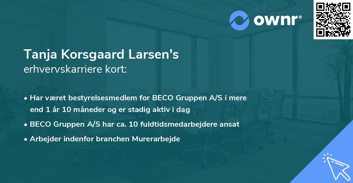 Tanja Korsgaard Larsen's erhvervskarriere kort