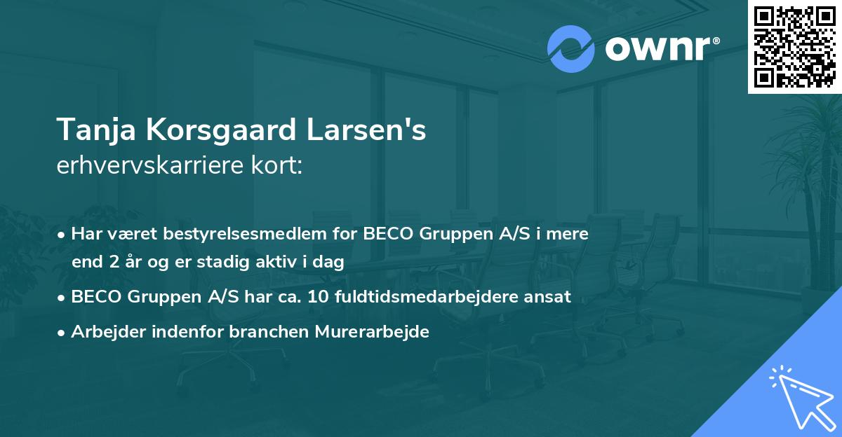 Tanja Korsgaard Larsen's erhvervskarriere kort