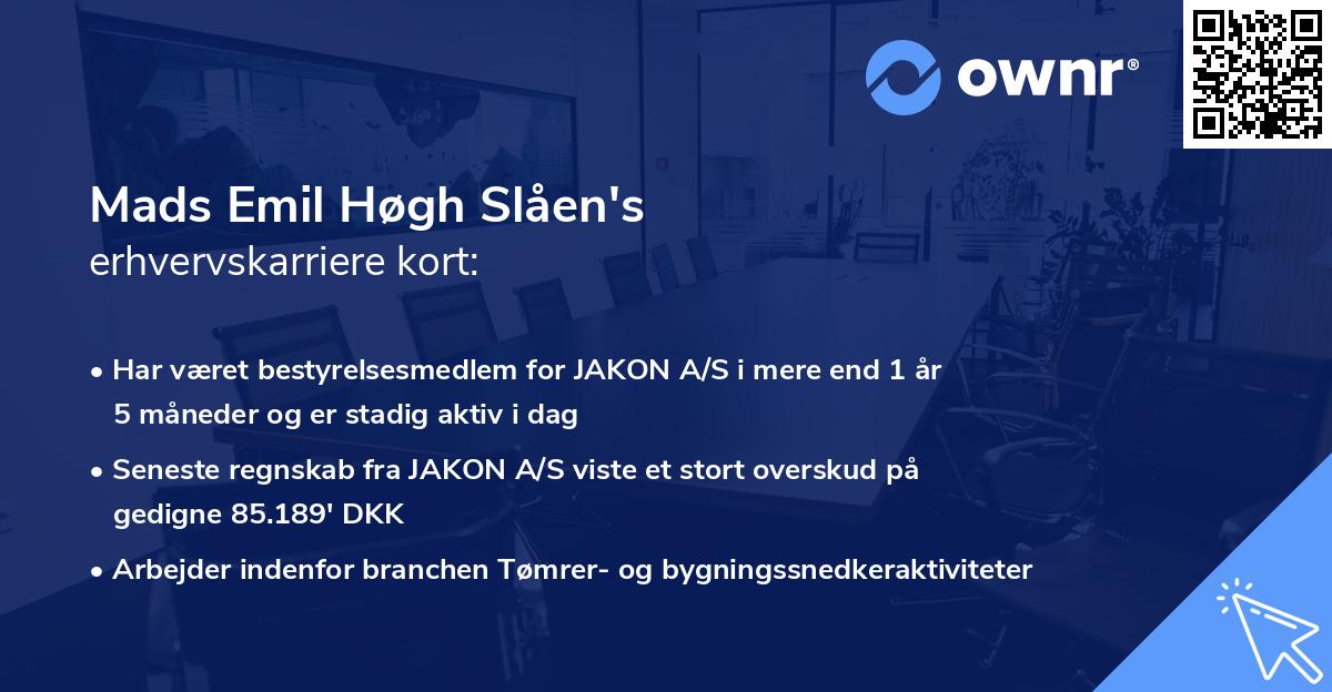 Mads Emil Høgh Slåen's erhvervskarriere kort