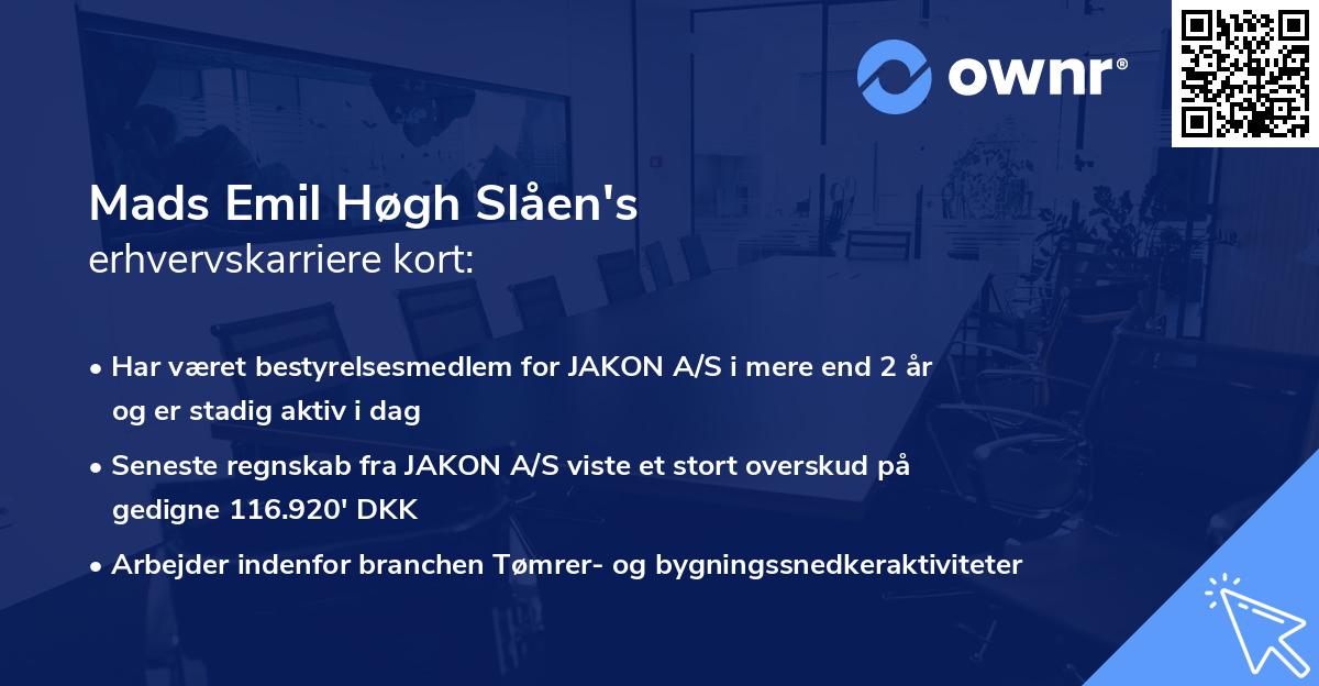 Mads Emil Høgh Slåen's erhvervskarriere kort