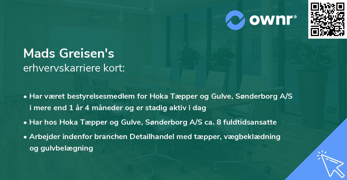 Mads Greisen's erhvervskarriere kort