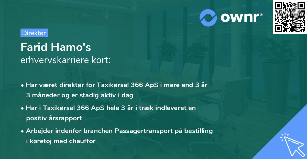 Farid Hamo's erhvervskarriere kort