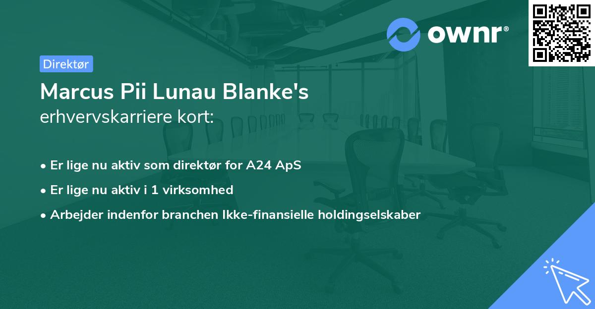 Marcus Pii Lunau Blanke's erhvervskarriere kort