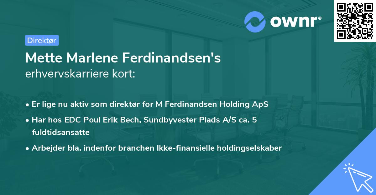Mette Marlene Ferdinandsen's erhvervskarriere kort