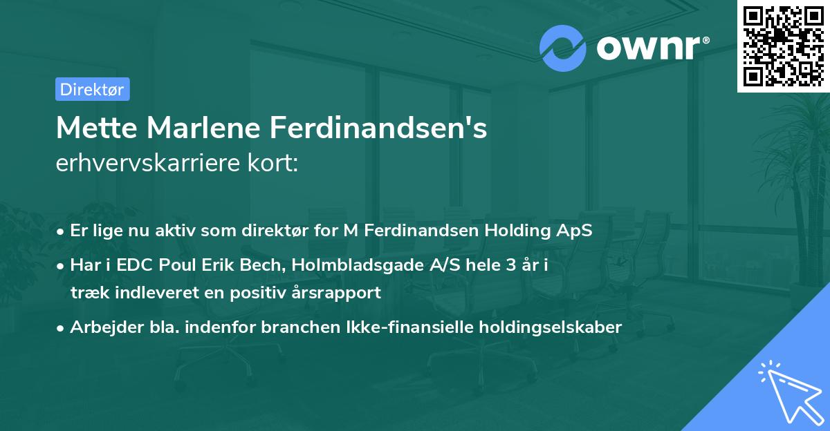 Mette Marlene Ferdinandsen's erhvervskarriere kort