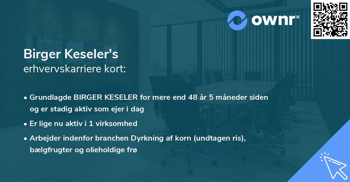 Birger Keseler's erhvervskarriere kort