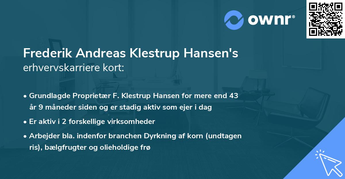 Frederik Andreas Klestrup Hansen's erhvervskarriere kort