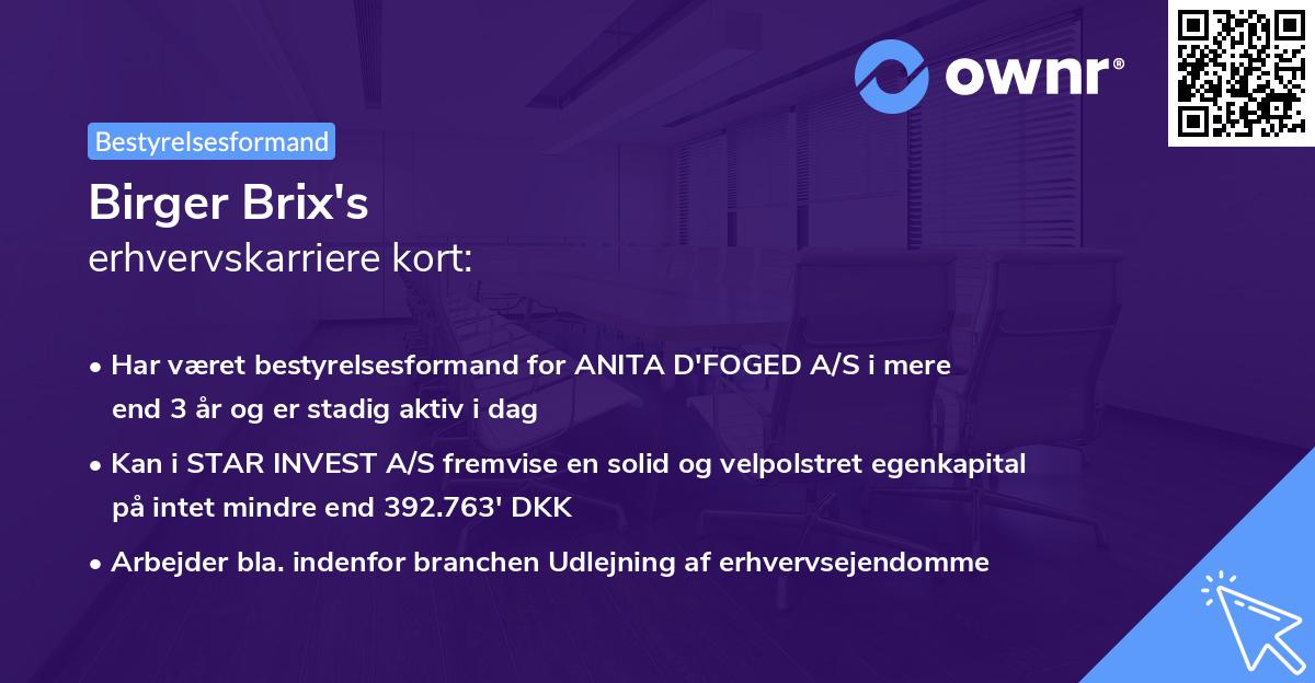 Birger Brix's erhvervskarriere kort