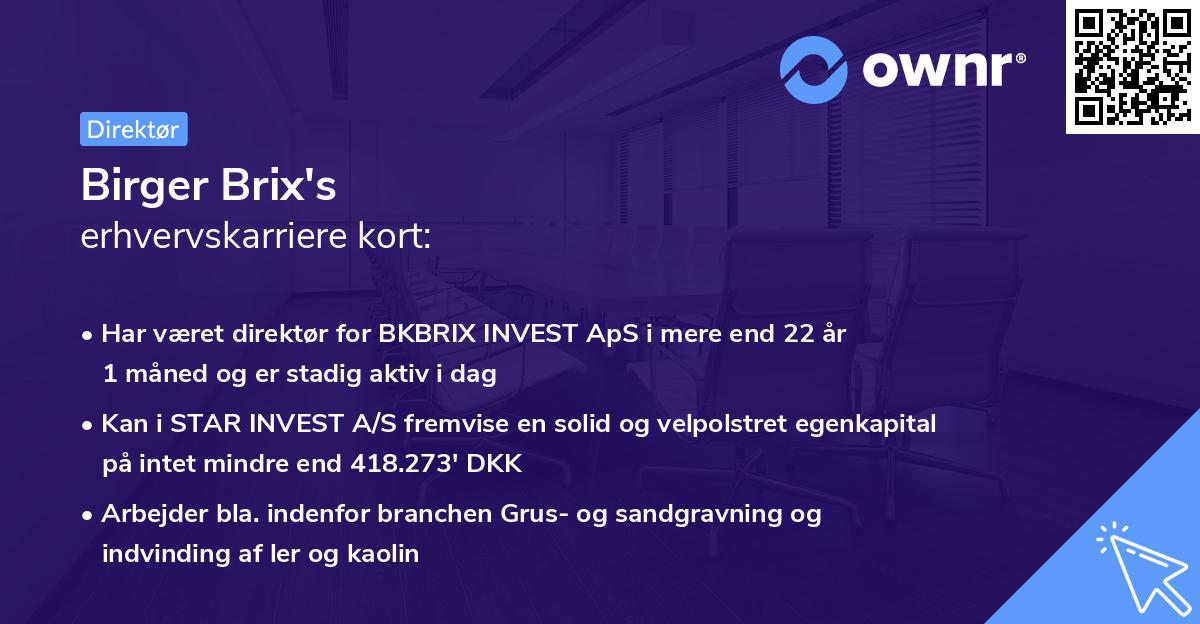 Birger Brix's erhvervskarriere kort