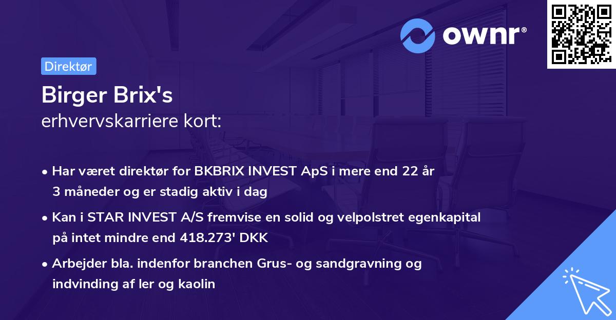 Birger Brix's erhvervskarriere kort