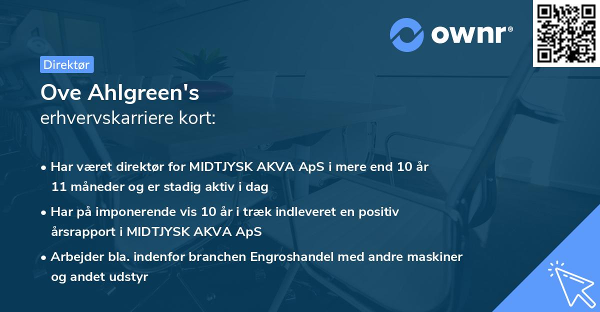 Ove Ahlgreen's erhvervskarriere kort