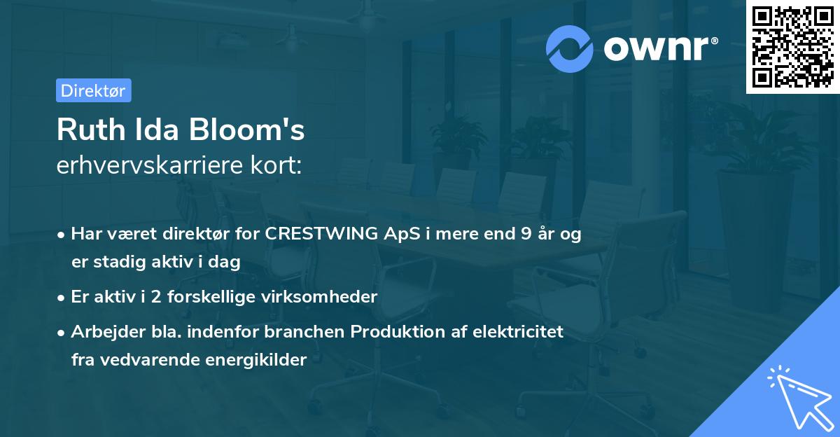 Ruth Ida Bloom's erhvervskarriere kort