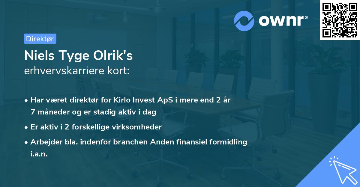 Niels Tyge Olrik's erhvervskarriere kort
