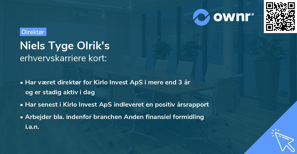 Niels Tyge Olrik's erhvervskarriere kort