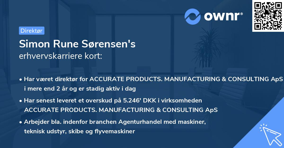Simon Rune Sørensen's erhvervskarriere kort