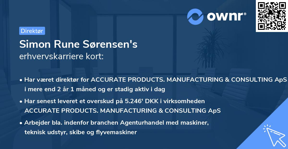 Simon Rune Sørensen's erhvervskarriere kort