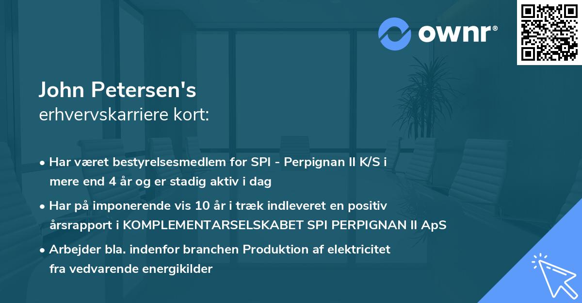 John Petersen's erhvervskarriere kort