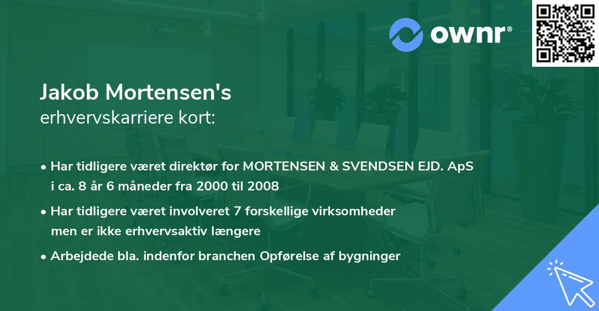 Jakob Mortensen's erhvervskarriere kort