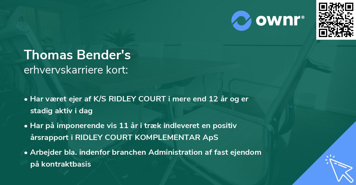 Thomas Bender's erhvervskarriere kort