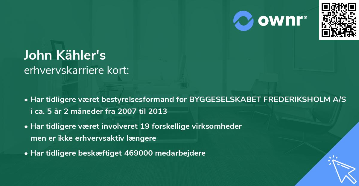 John Kähler's erhvervskarriere kort