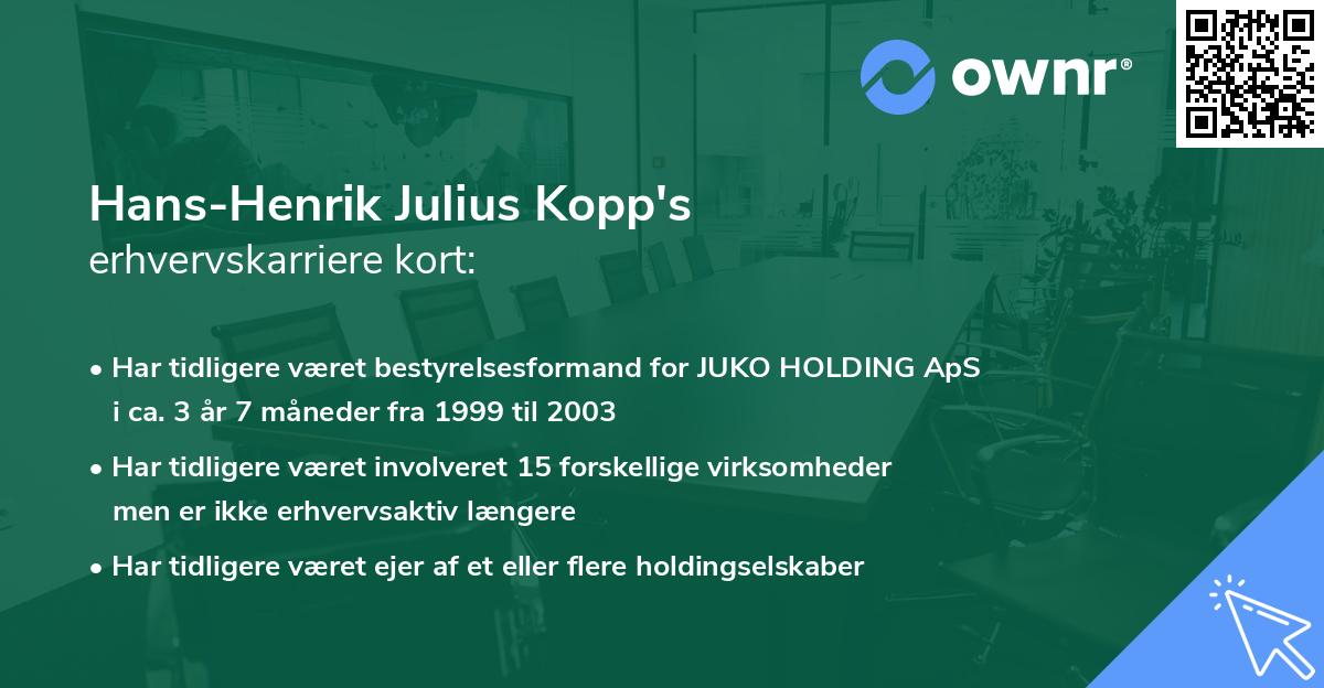 Hans-Henrik Julius Kopp's erhvervskarriere kort