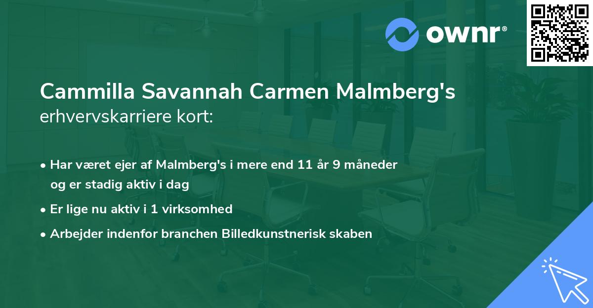 Cammilla Savannah Carmen Malmberg's erhvervskarriere kort