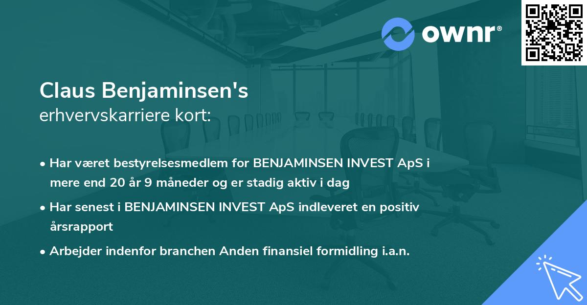 Claus Benjaminsen's erhvervskarriere kort