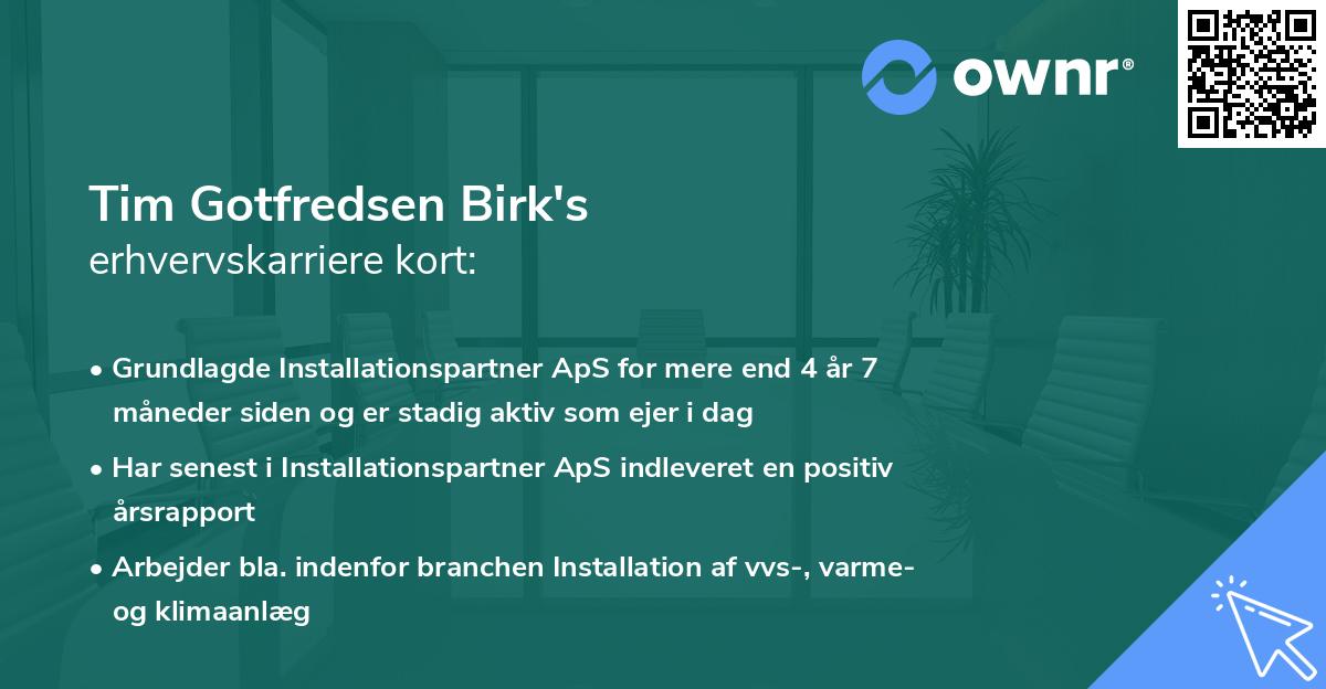 Tim Gotfredsen Birk's erhvervskarriere kort