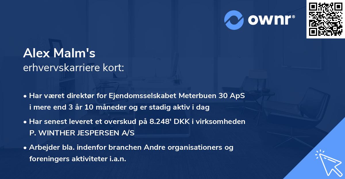 Alex Malm's erhvervskarriere kort