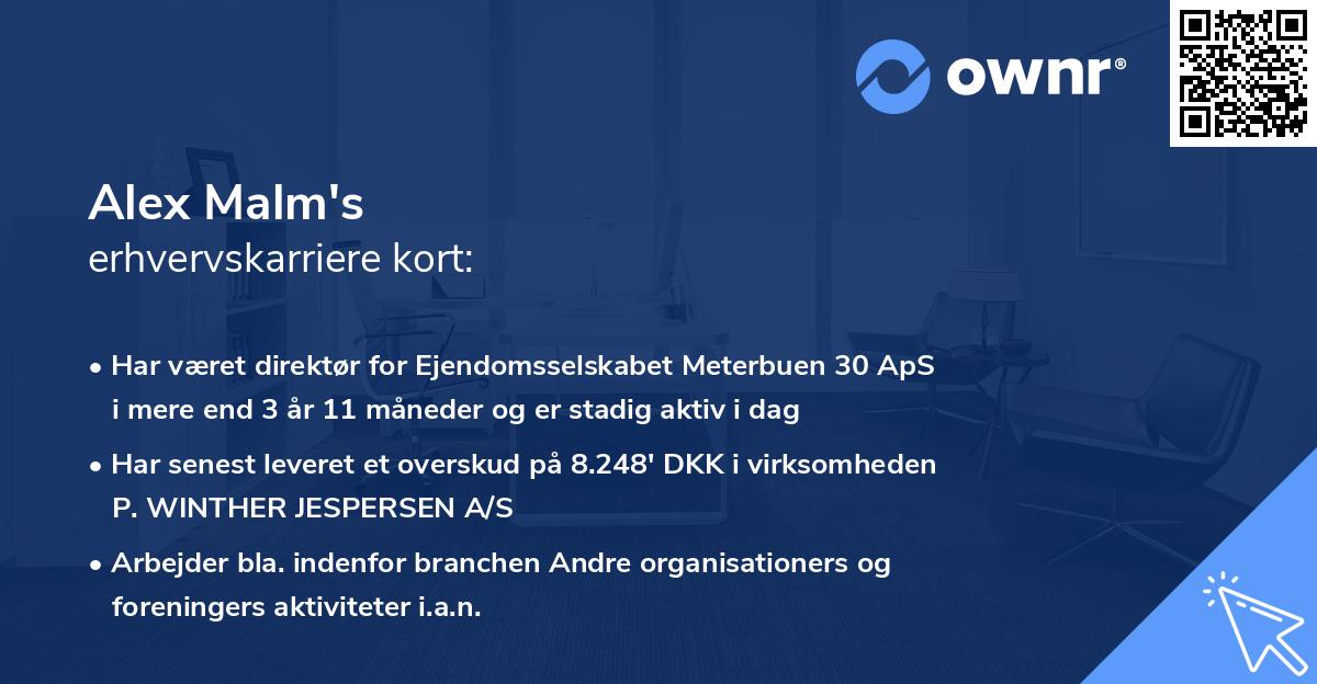 Alex Malm's erhvervskarriere kort