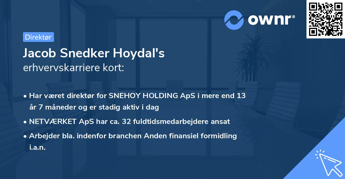Jacob Snedker Hoydal's erhvervskarriere kort